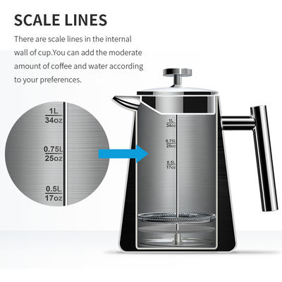 1000ML de automatische Franse van het de Reisroestvrije staal van het PersKoffiezetapparaat Dubbele Muur